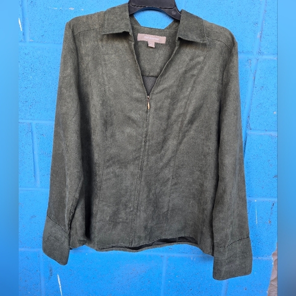 Croft & Barrow Olive Green Microsuede Light Jacket Sz L - Picture 1 of 12